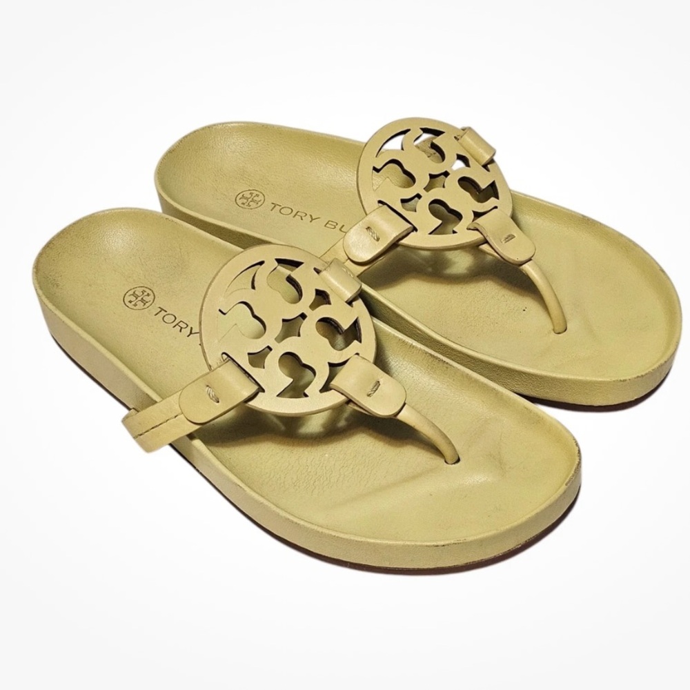 Tory Burch Miller Cloud Ergo Leather Logo Sandals Thongs  Size 6